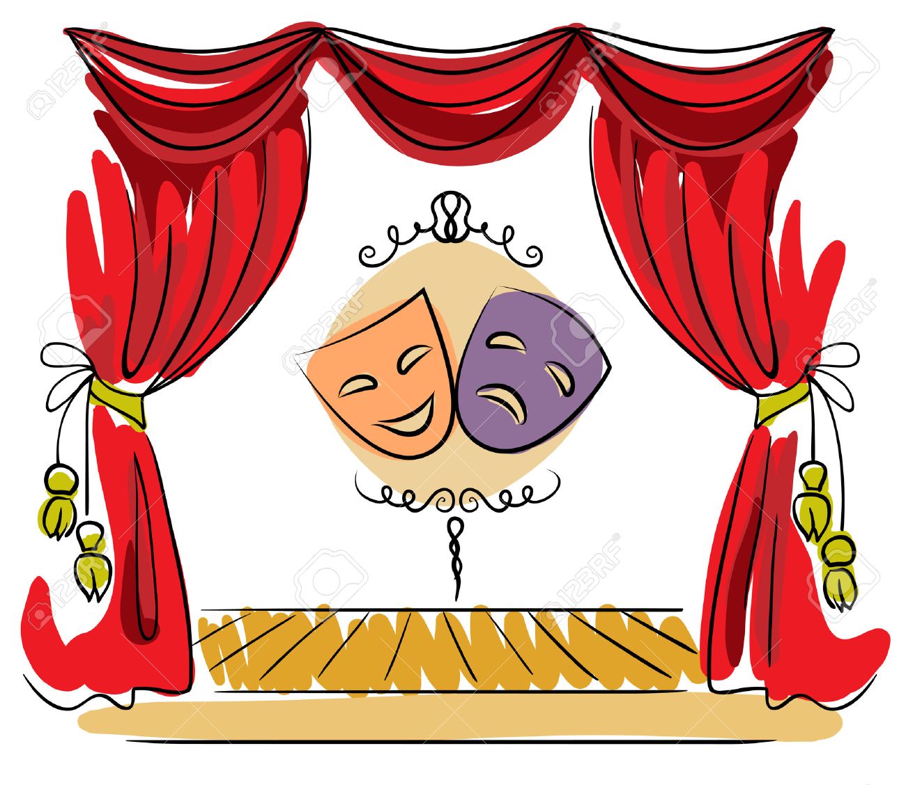 26000116-theater-stage-with-red-curtain-and-masks-illustration
